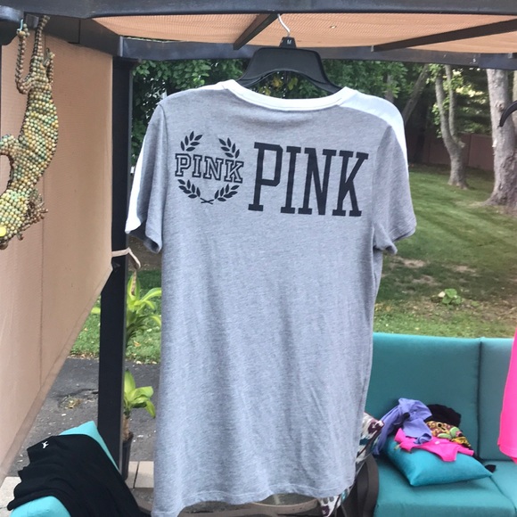 PINK Victoria's Secret Tops - Pink gray t shirt L